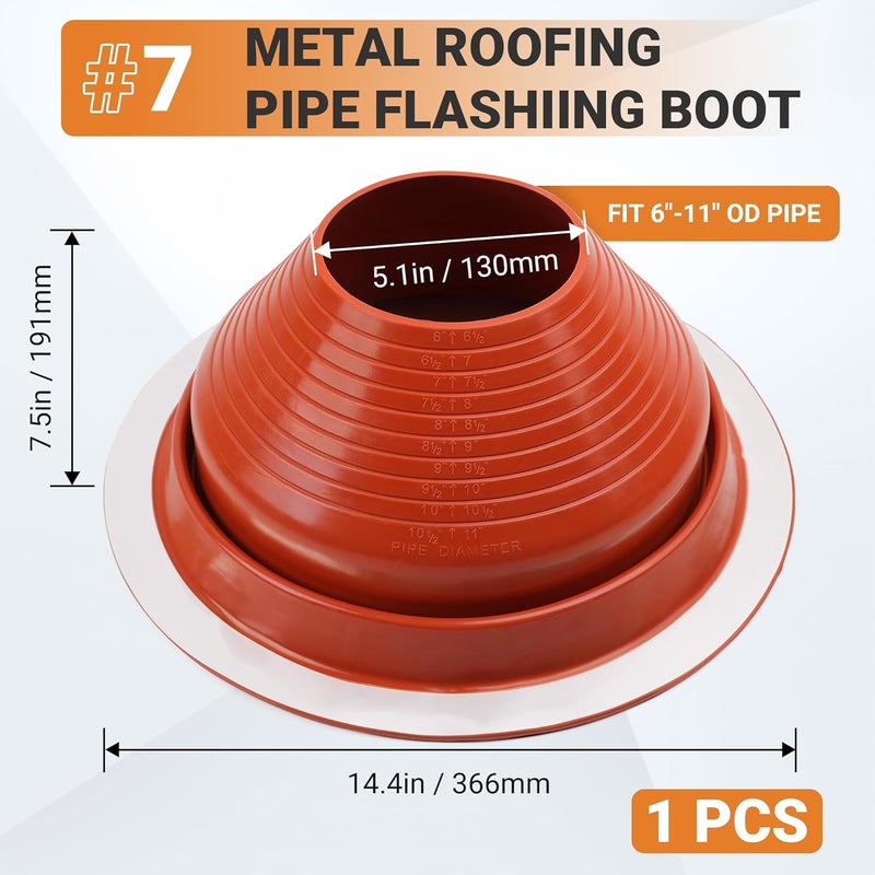 Aothotop #7 High Temp Silicone Metal Roof Pipe Flashing Boot - Roof Vent Boot for Pipe OD 6" to 11" - Roof Vent Cover for Stove Pipe, Chimney, HVAC Ducts & Plumbing Vents with Roofing Screws & Hex Socket - Image 2